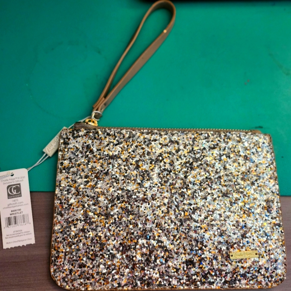 NWT Charlie Paige Gold Glitter Wristlet